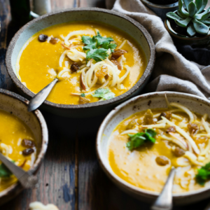 coconut milk soup, and poached quinces