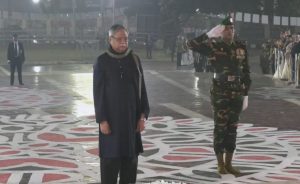 President Md. Sahabuddin pays tribute to the language martyrs.